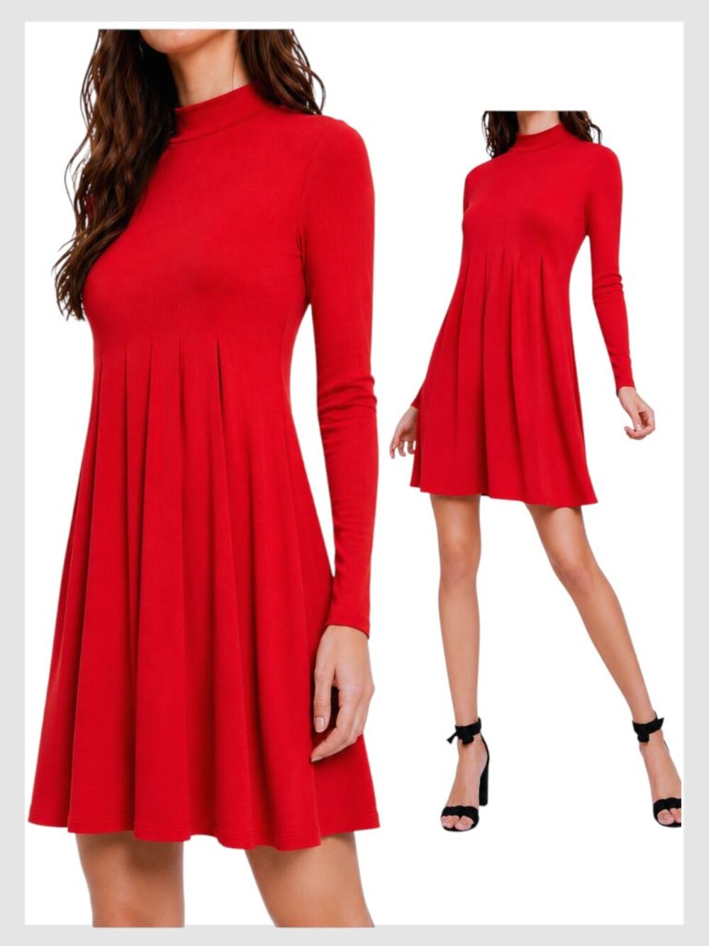BCBGeneration Mock Neck A-Line Swing Mini Dress Red XS